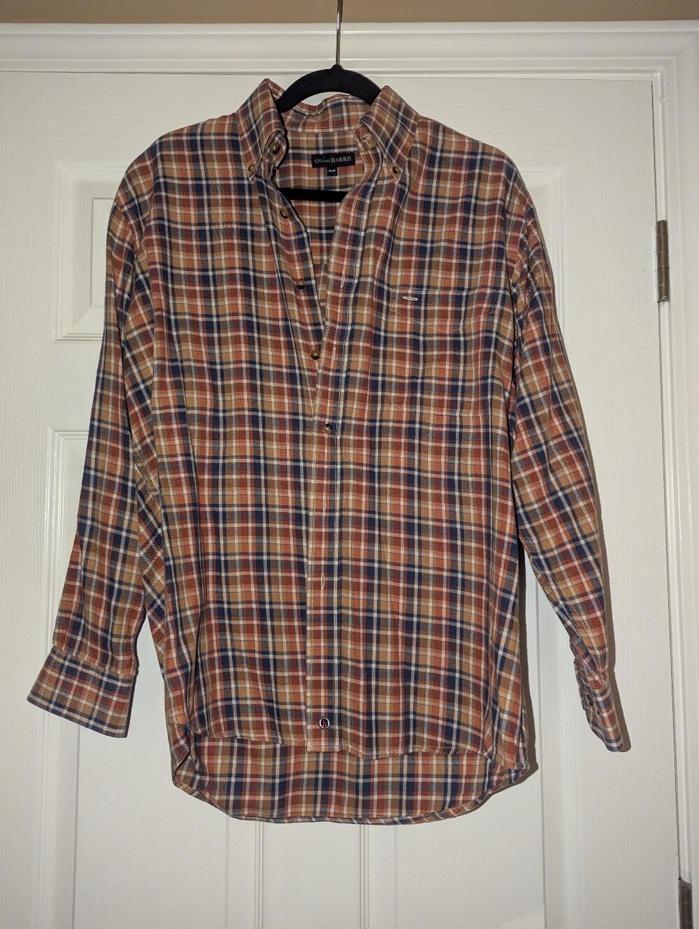 Oliver HARRIS Plaid Button-Up Shirt - Rust Navy Cream
